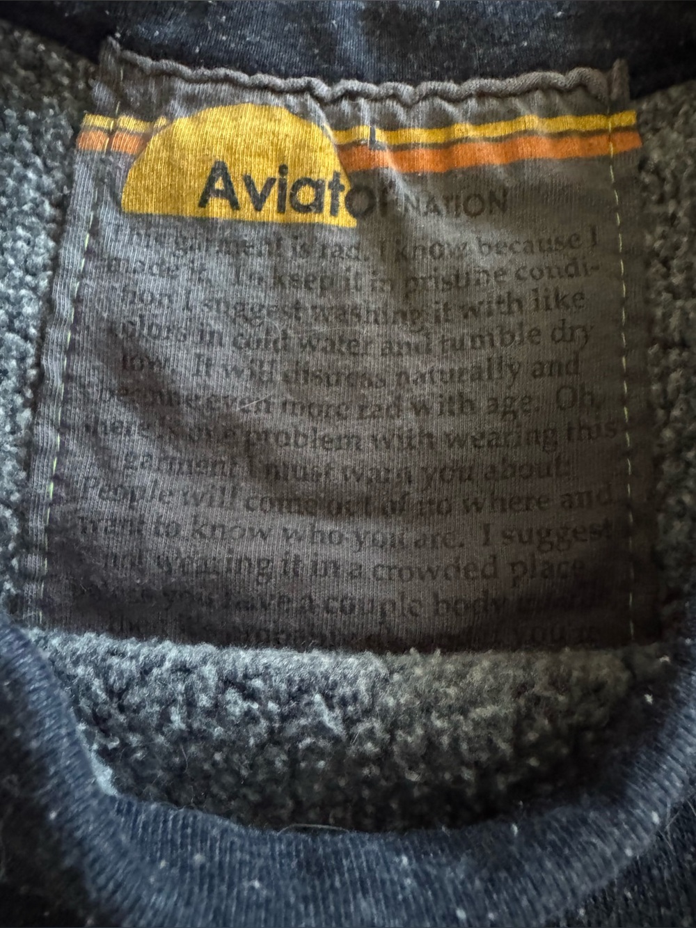 Aviator Nation Navy Cropped Crewneck Sweatshirt with Neon Bolt and Stripes - Picture 9 of 9